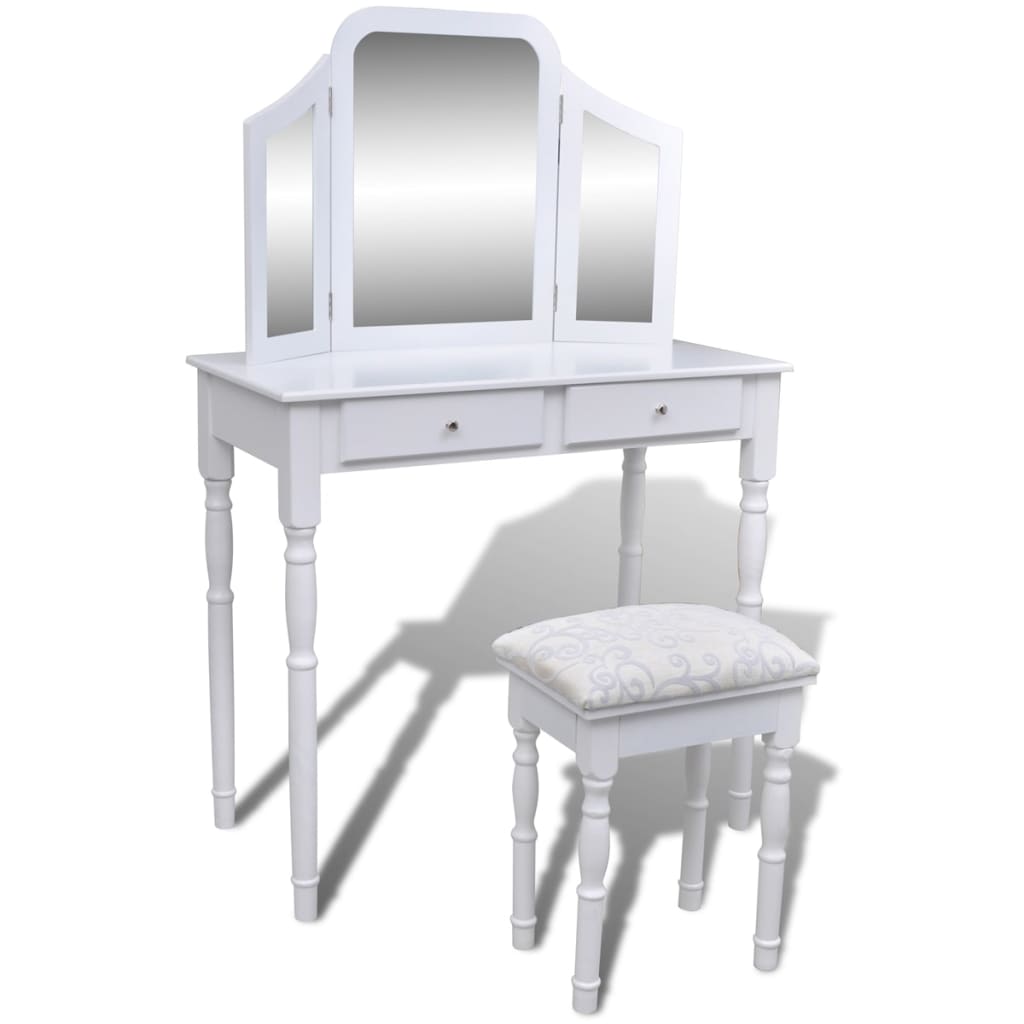 Coiffeuse avec miroir et tabouret 2 tiroirs Blanc - XIOS