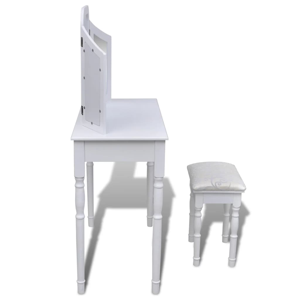 Coiffeuse avec miroir et tabouret 2 tiroirs Blanc - XIOS