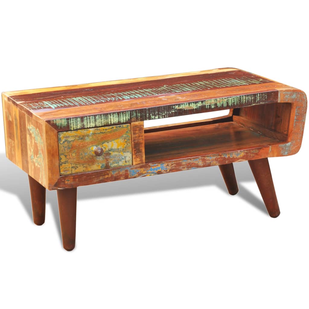 Table basse avec bord incurvé et 1 tiroir Bois de récupération - XIOS