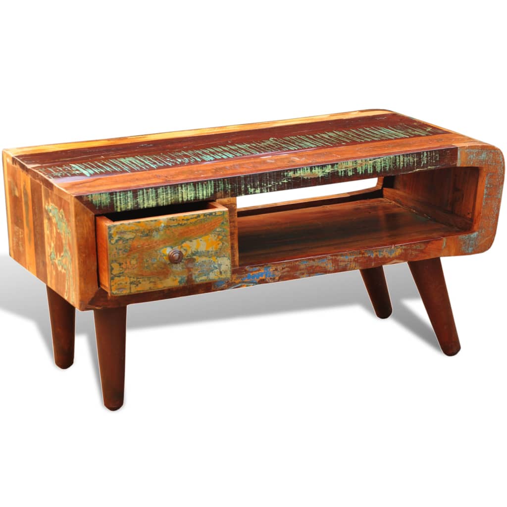 Table basse avec bord incurvé et 1 tiroir Bois de récupération - XIOS