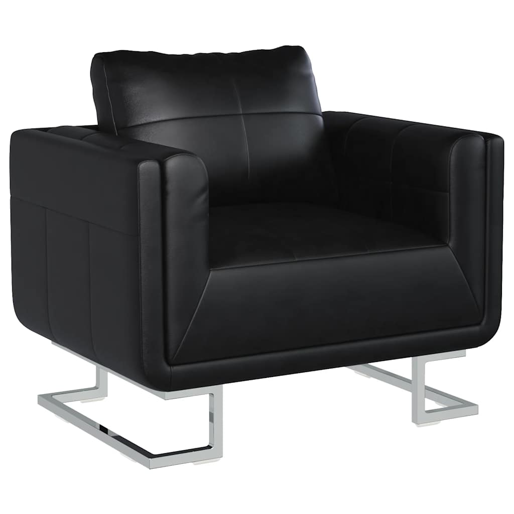 Fauteuil cube avec pieds chromés Noir Similicuir - XIOS