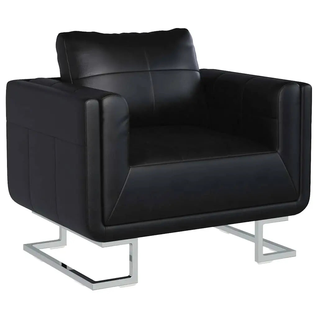 Fauteuil cube avec pieds chromés Noir Similicuir - XIOS