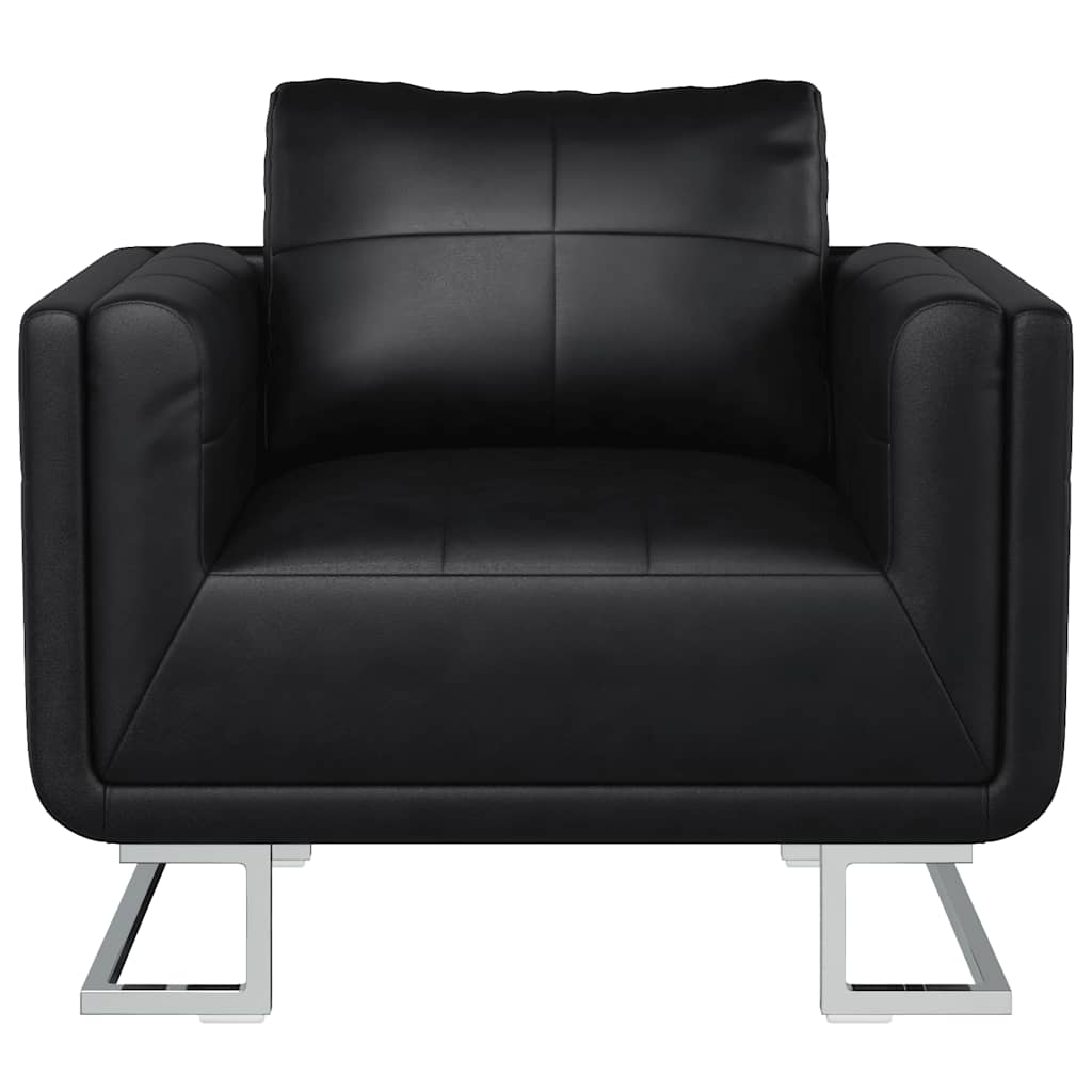 Fauteuil cube avec pieds chromés Noir Similicuir