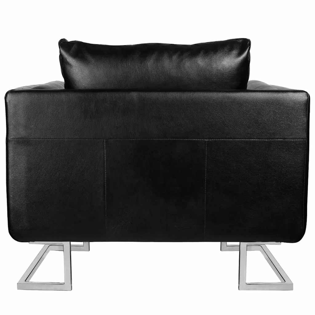 Fauteuil cube avec pieds chromés Noir Similicuir