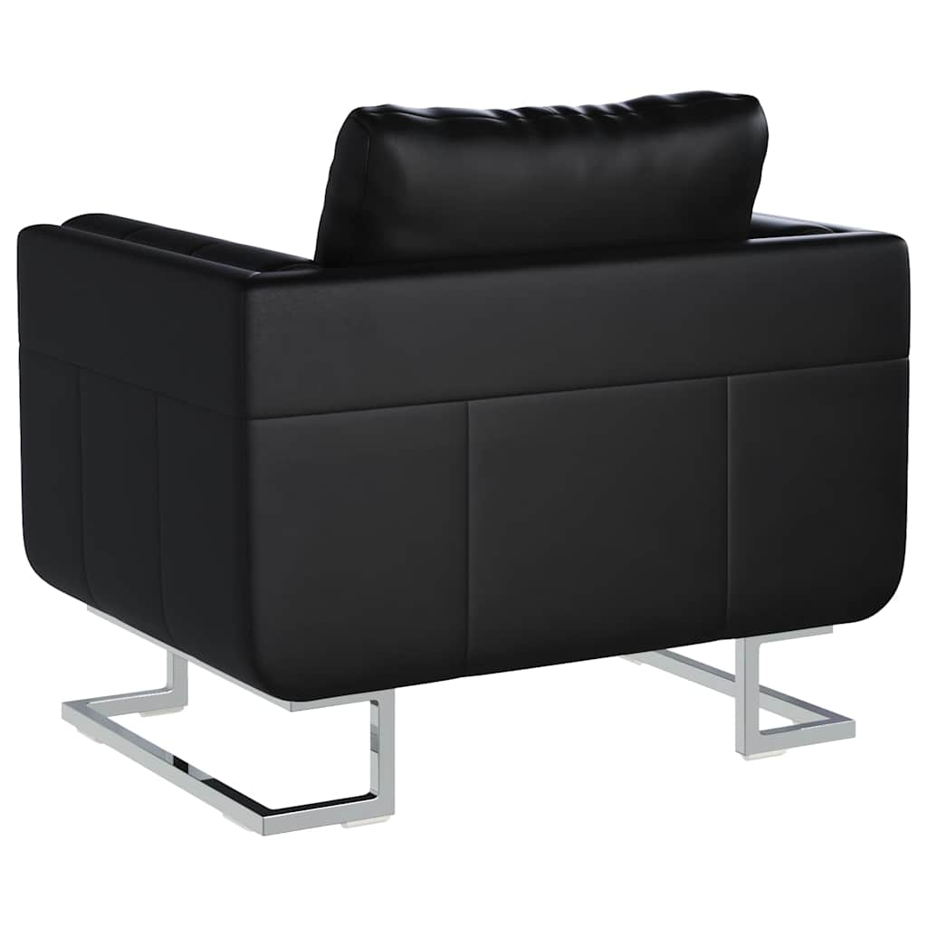 Fauteuil cube avec pieds chromés Noir Similicuir