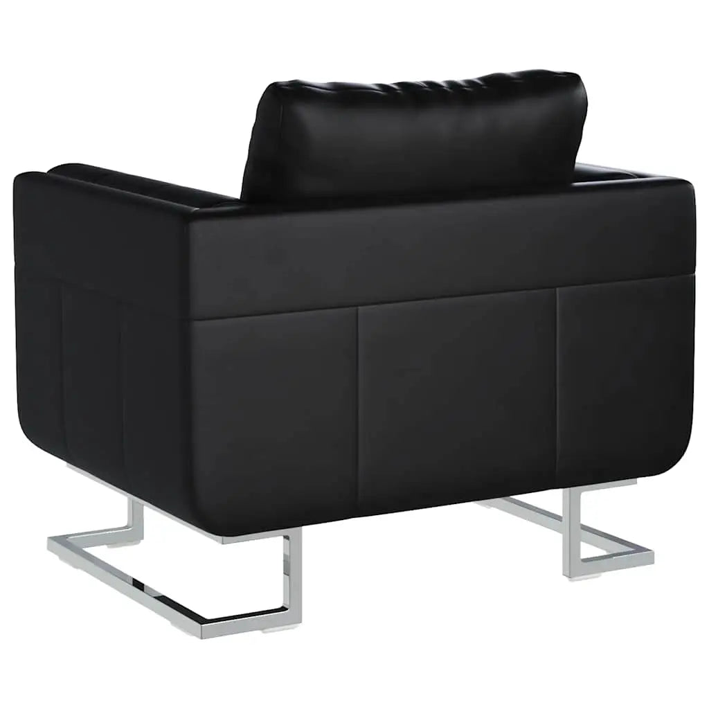Fauteuil cube avec pieds chromés Noir Similicuir - XIOS
