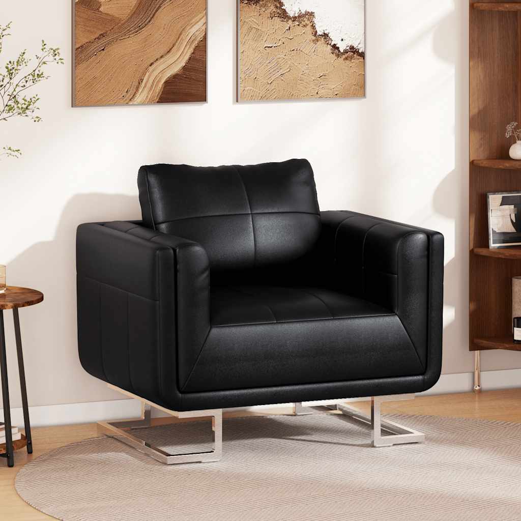 Fauteuil cube avec pieds chromés Noir Similicuir - XIOS