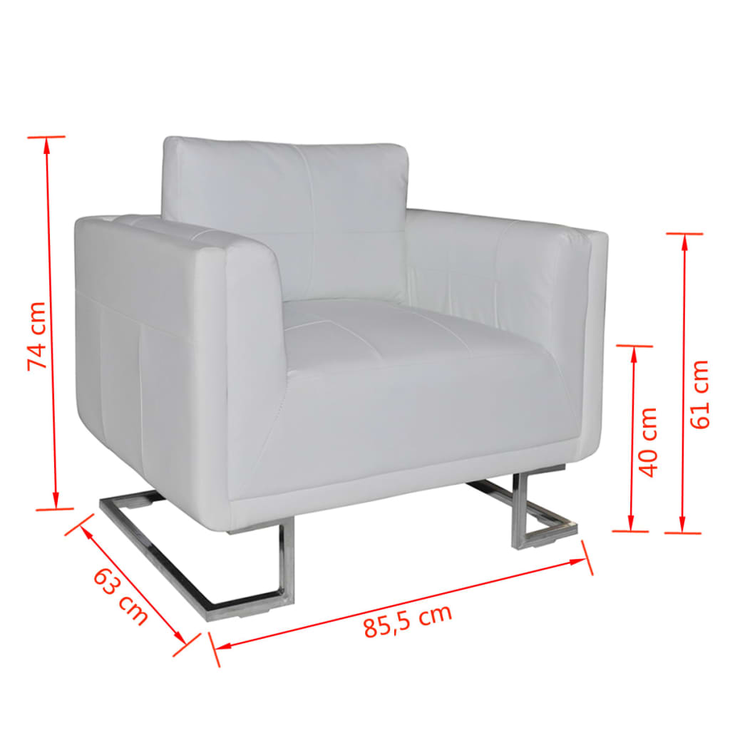 Fauteuil cube avec pieds chromés Blanc Similicuir - XIOS