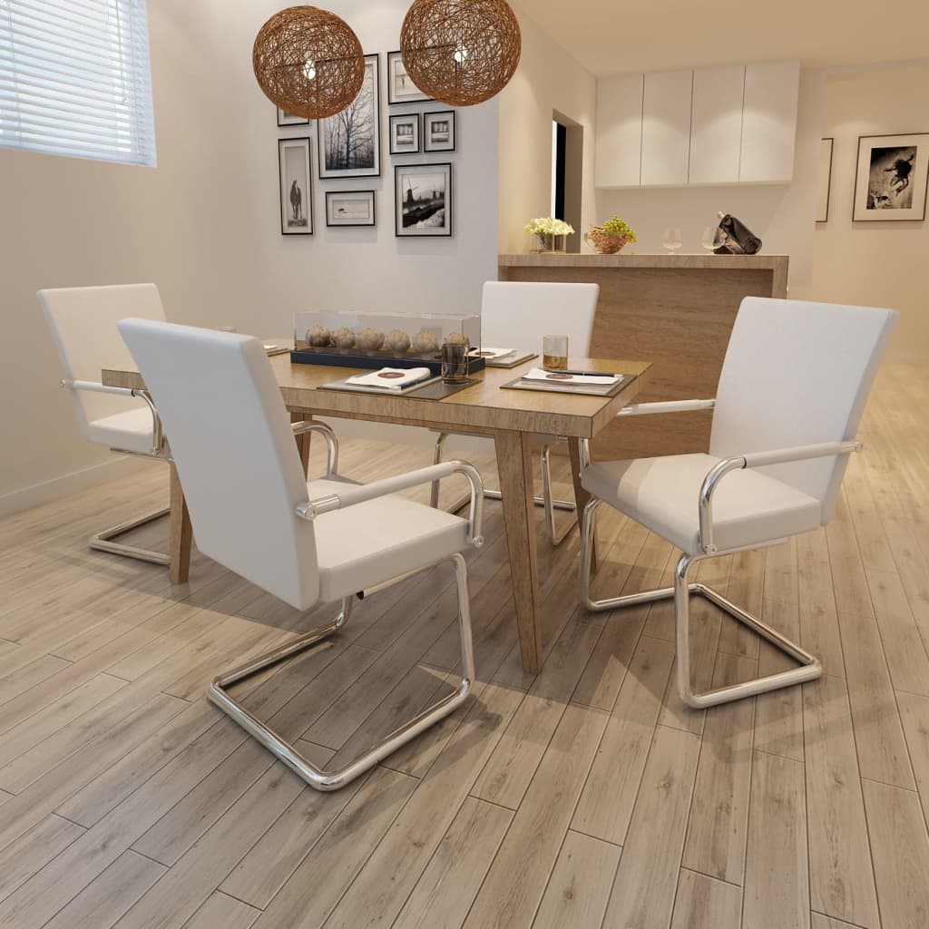 Chaises à manger cantilever lot de 4 blanc similicuir - XIOS