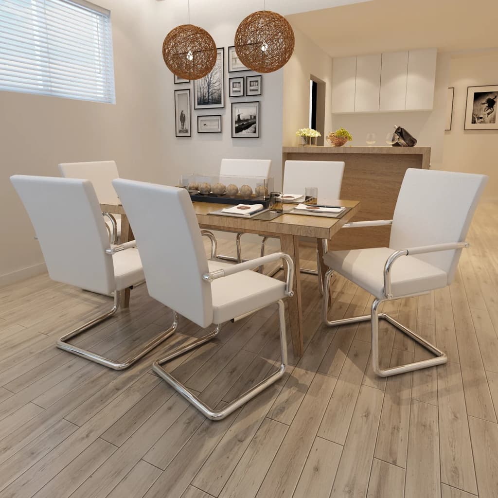 Chaises à manger cantilever lot de 6 blanc similicuir - XIOS