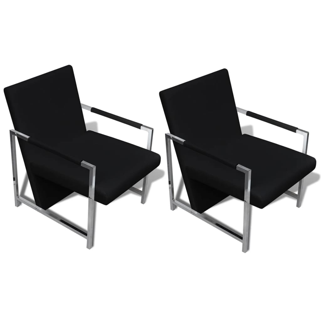 Fauteuils lot de 2 avec cadre chromé noir similicuir - XIOS