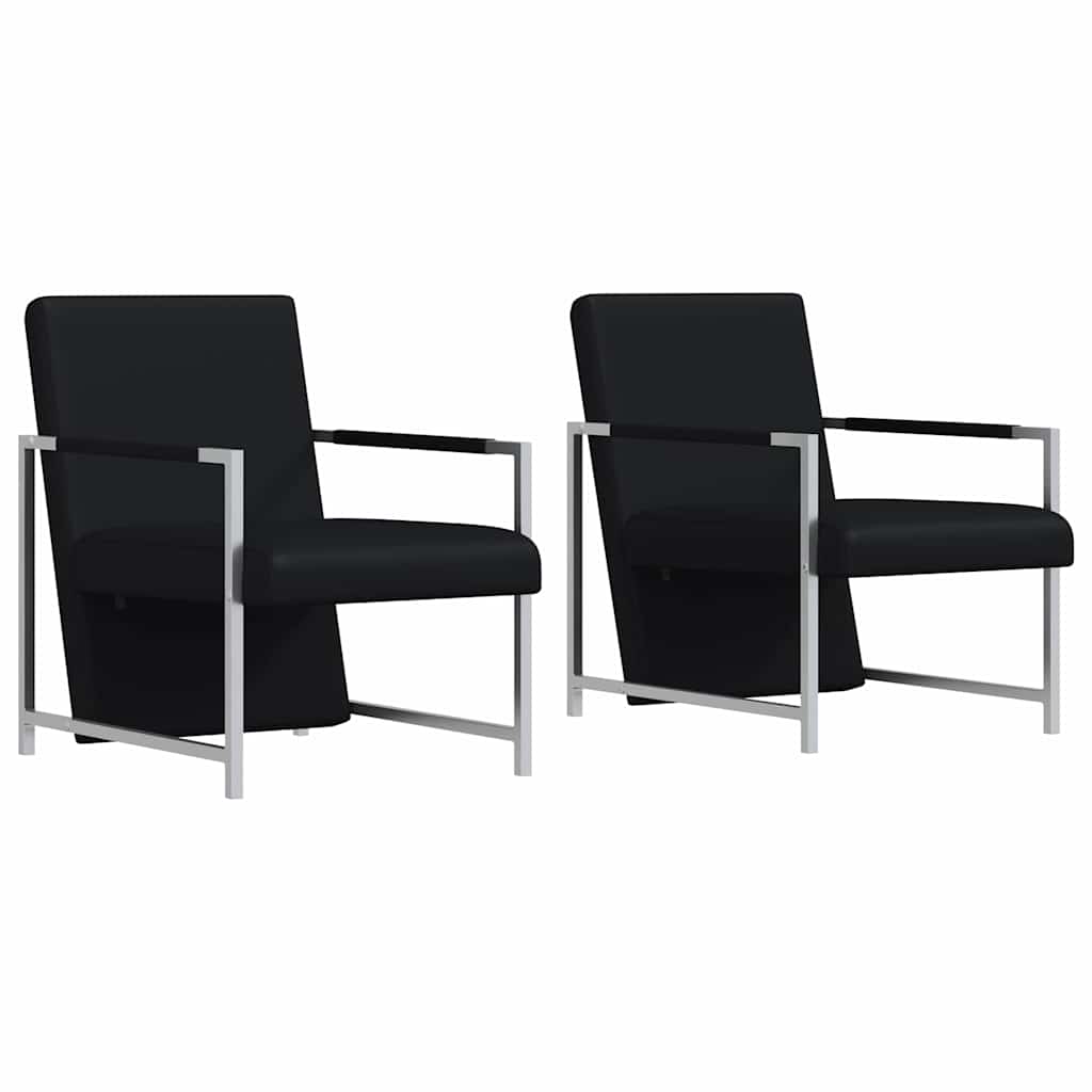 Fauteuils lot de 2 avec cadre chromé noir similicuir - XIOS
