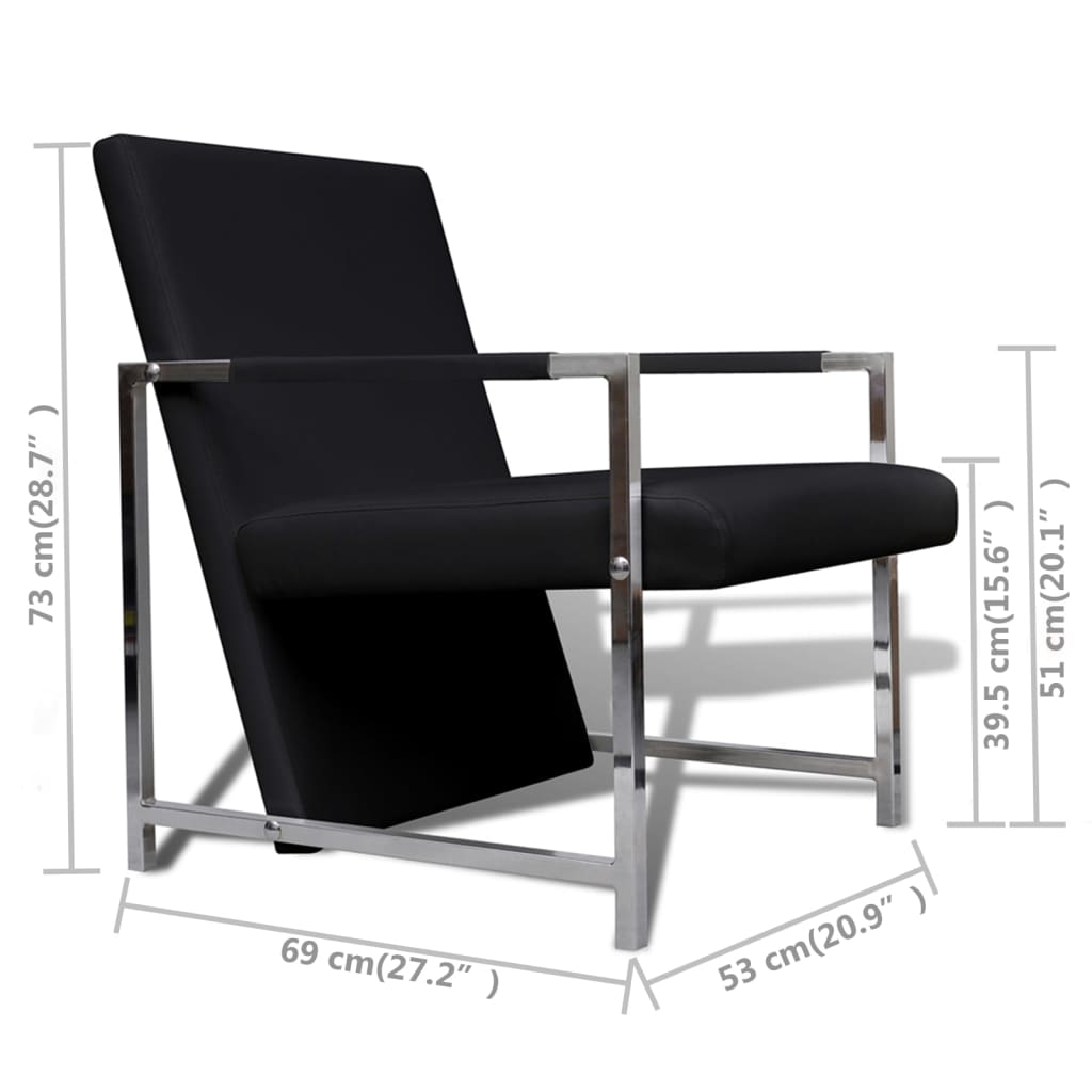 Fauteuils lot de 2 avec cadre chromé noir similicuir - XIOS