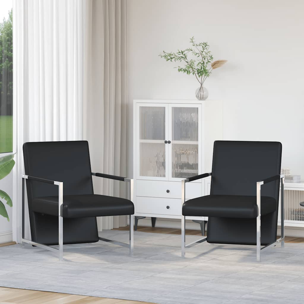 Fauteuils lot de 2 avec cadre chromé noir similicuir - XIOS