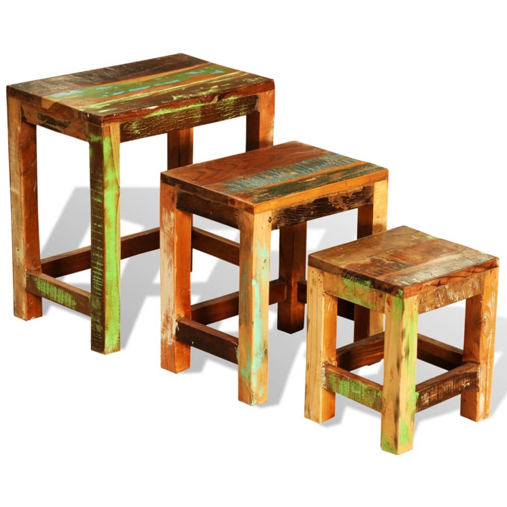 Table gigogne 3 pcs vintage Bois de récupération - XIOS