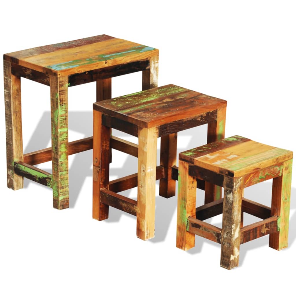 Table gigogne 3 pcs vintage Bois de récupération - XIOS