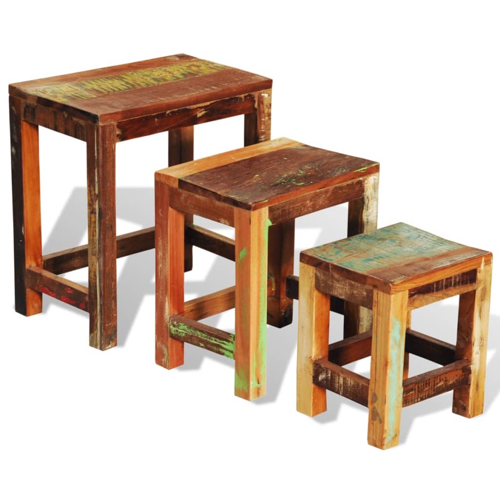 Table gigogne 3 pcs vintage Bois de récupération - XIOS