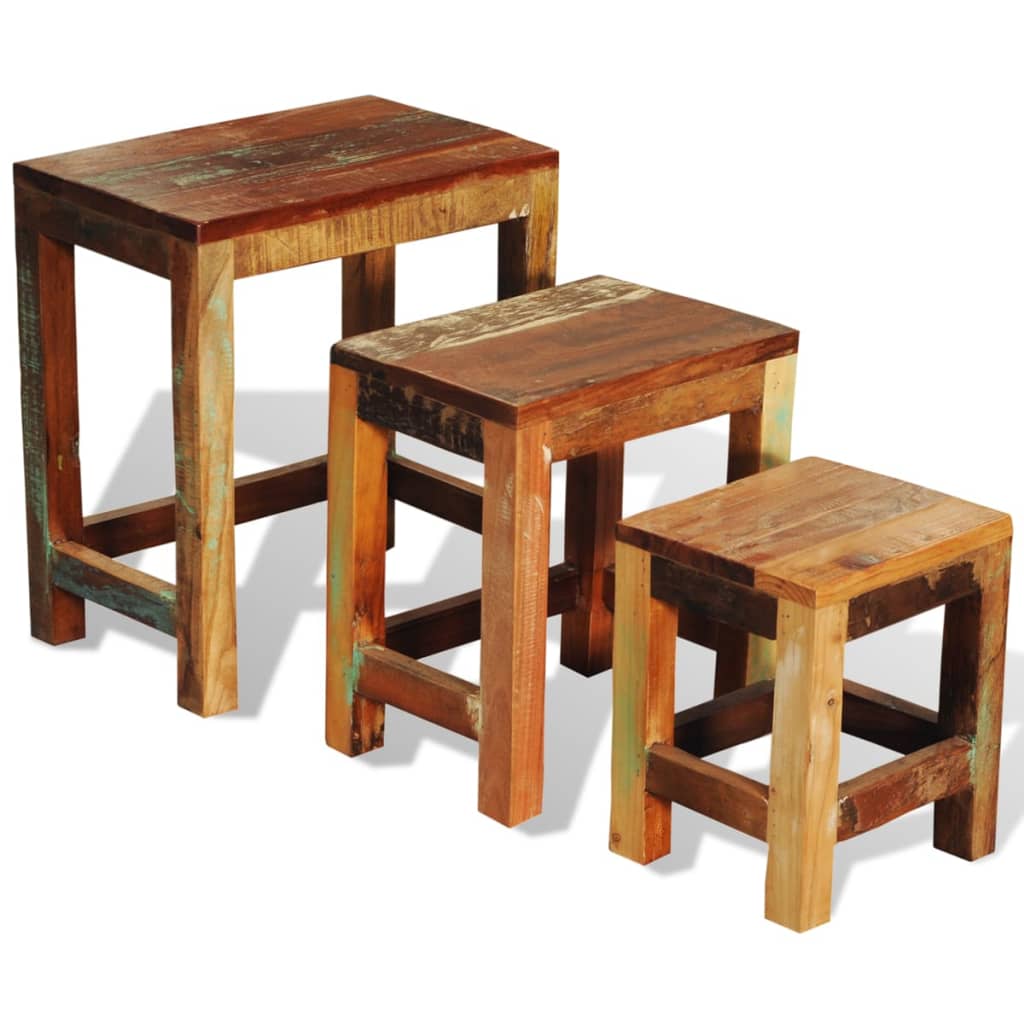 Table gigogne 3 pcs vintage Bois de récupération - XIOS