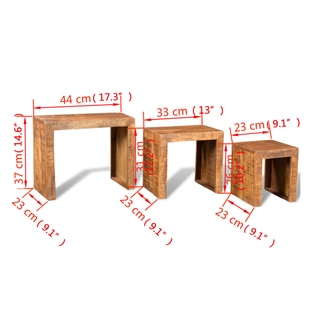Table gigogne 3 pcs Bois massif de manguier - XIOS