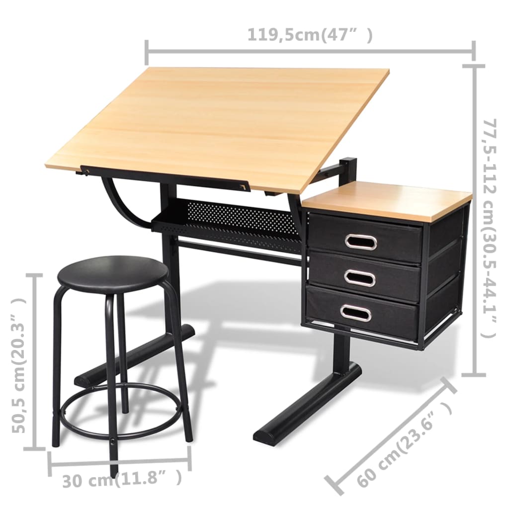 Table à dessin inclinable à 3 tiroirs avec tabouret - XIOS