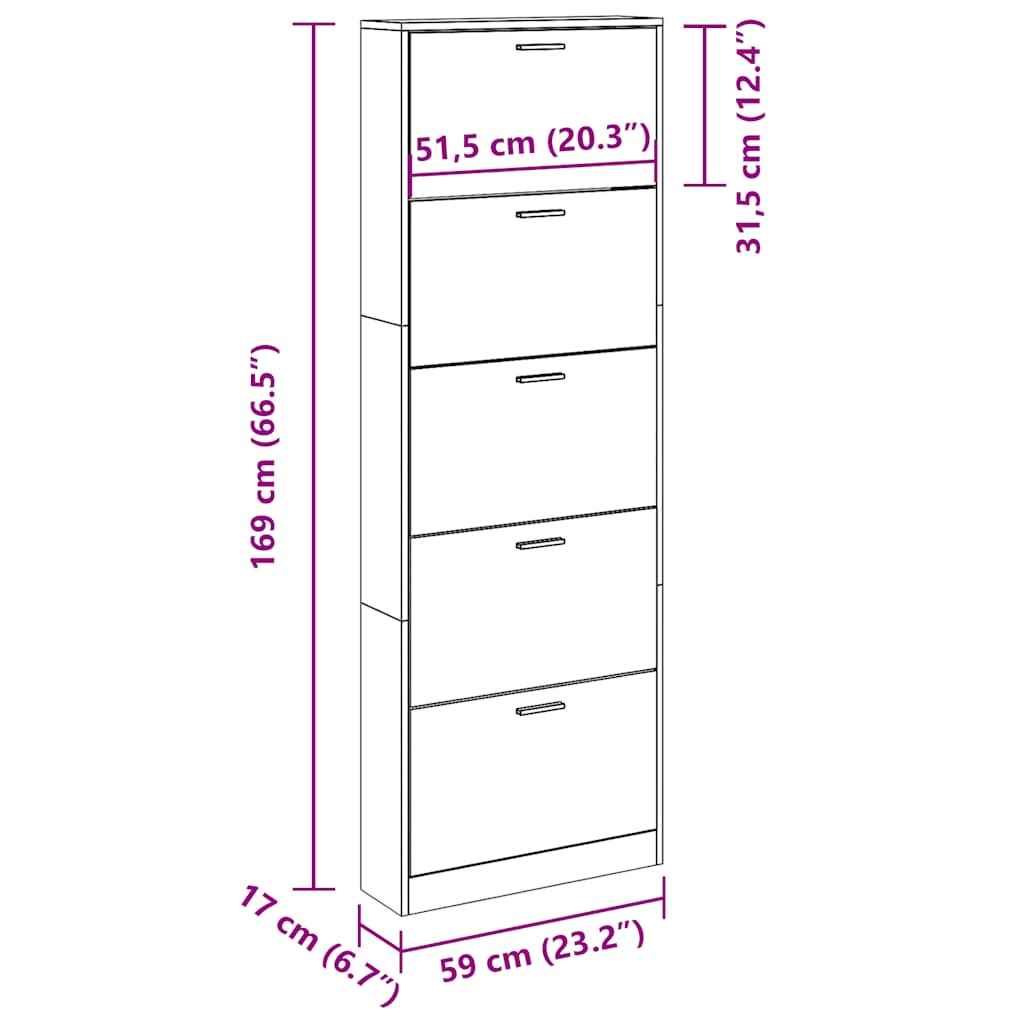 Meuble à chaussures en bois avec 5 compartiments Aspect chêne - XIOS