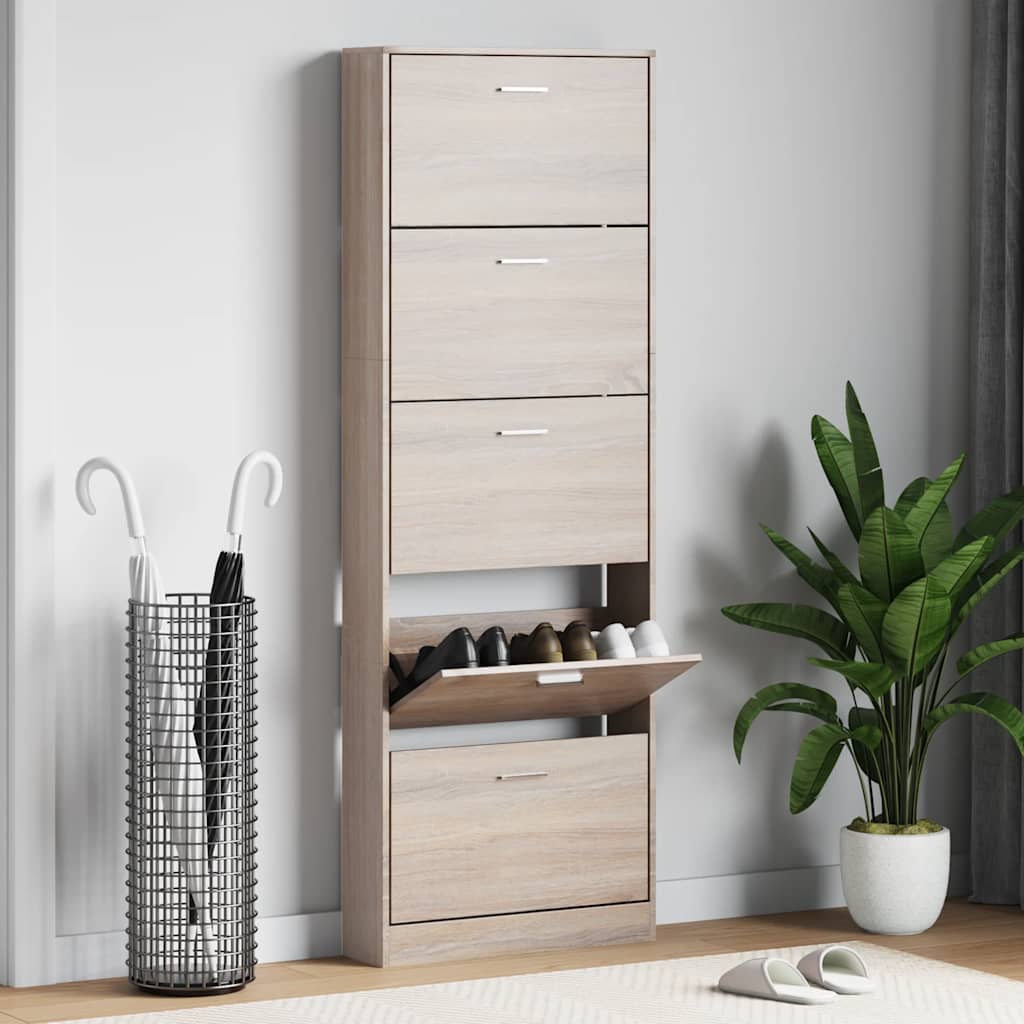 Meuble à chaussures en bois avec 5 compartiments Aspect chêne - XIOS
