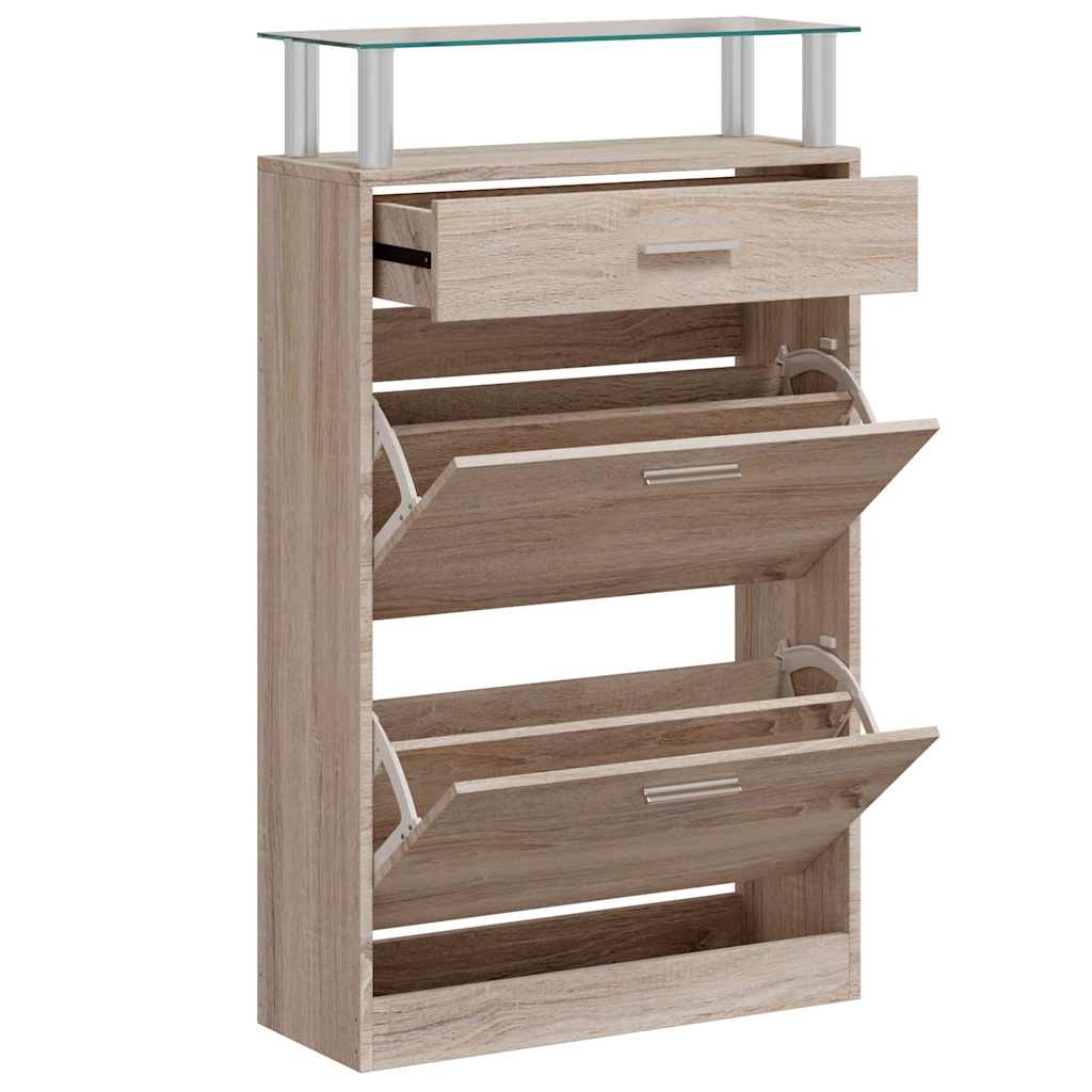 Meuble à chaussures avec tiroir et plateau en verre Bois