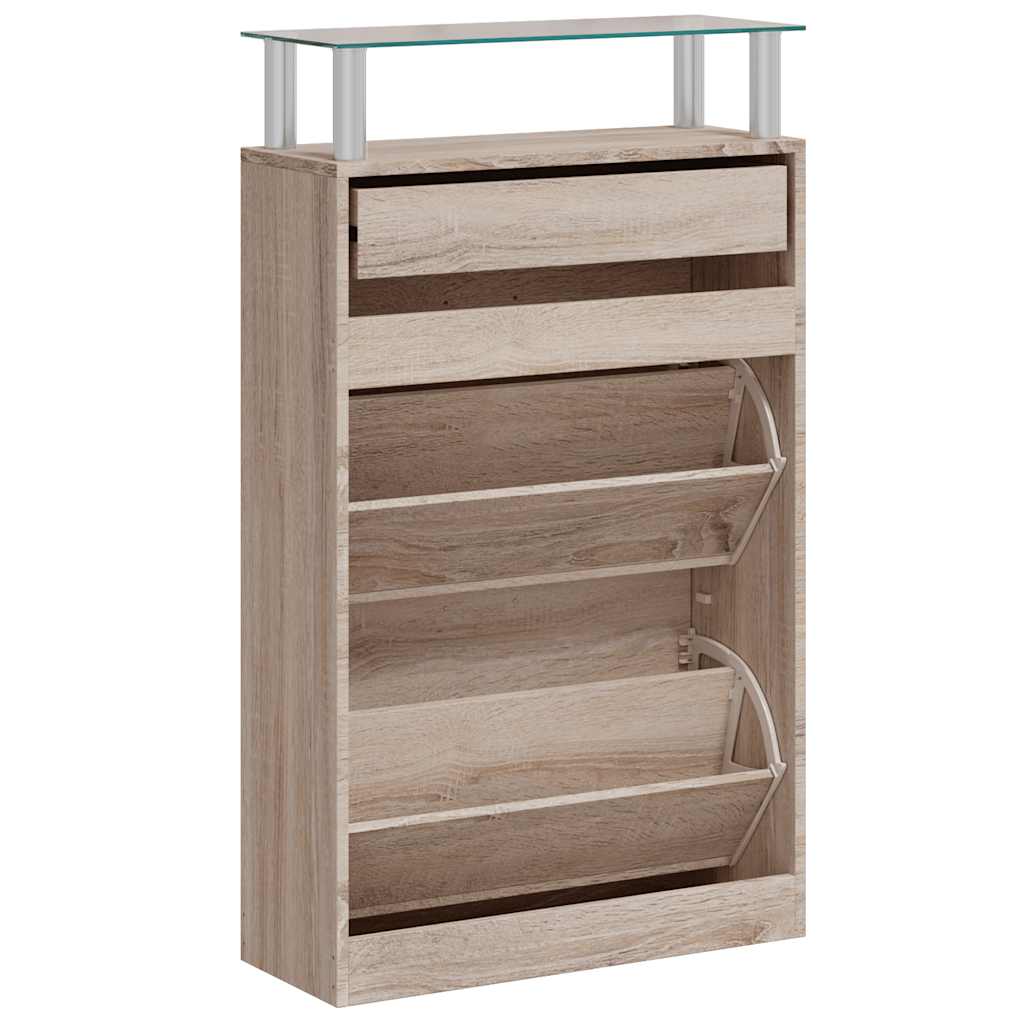 Meuble à chaussures avec tiroir et plateau en verre Bois
