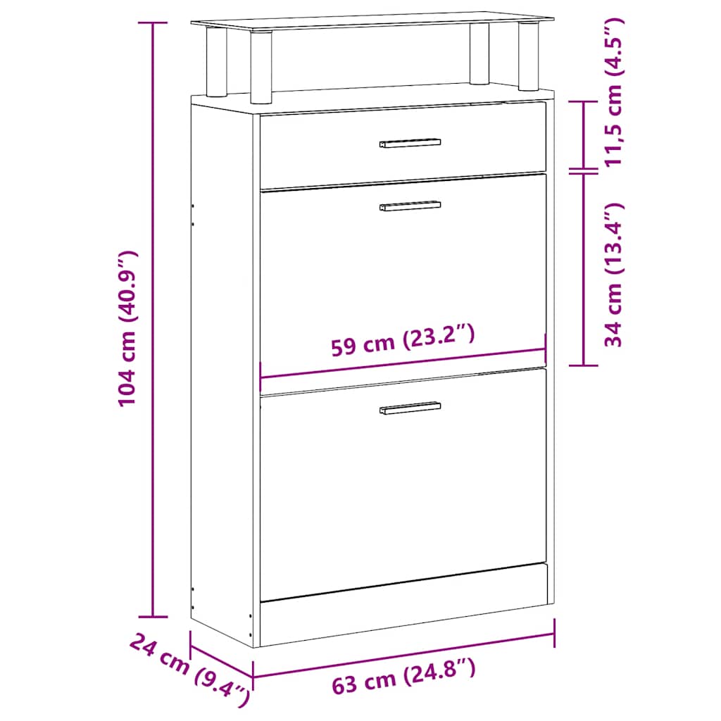 Meuble à chaussures avec tiroir et plateau en verre Bois
