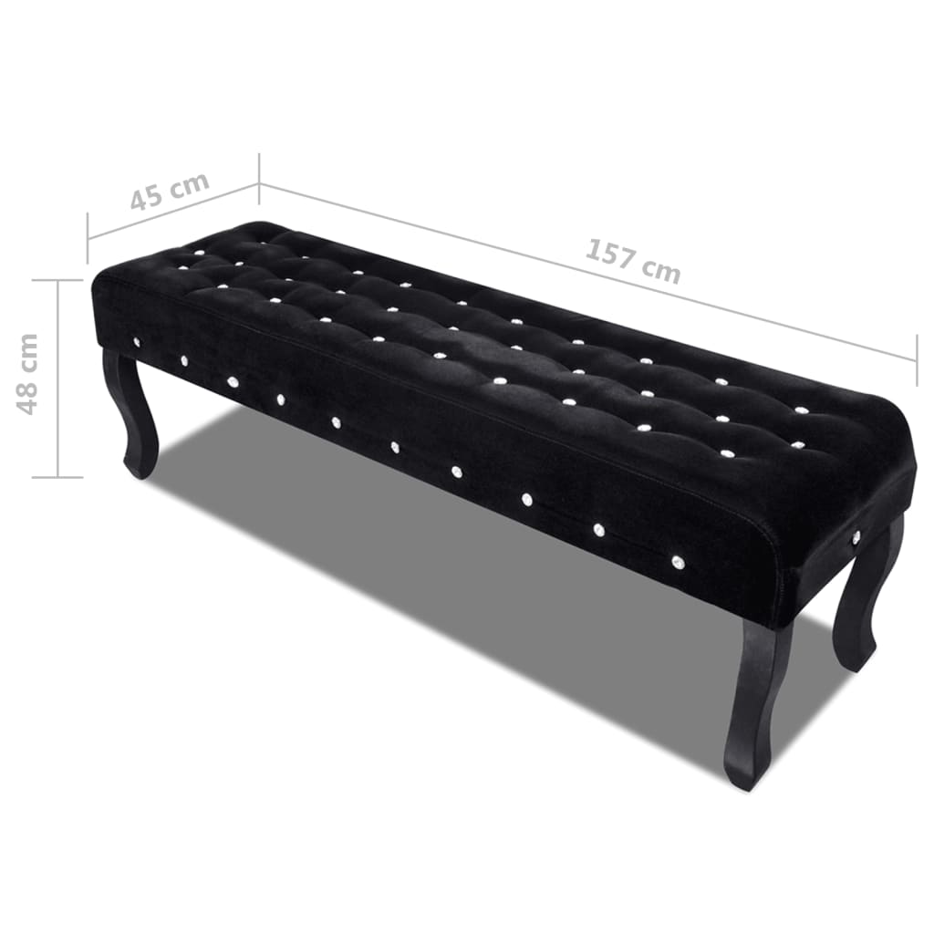Banc noir tissu velours avec boutons en cristal - XIOS