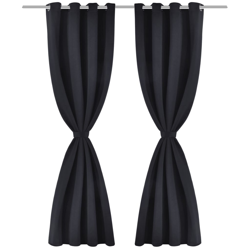 2 pcs Rideau Blackout Occultant Noir avec Œillets en métal 135x245cm