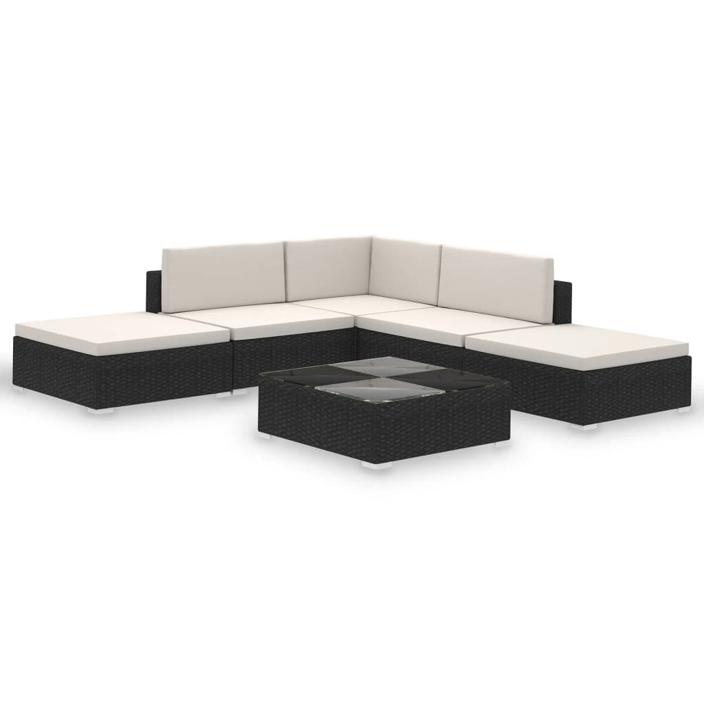 Salon de jardin 6 pcs avec coussins Résine tressée Noir - XIOS