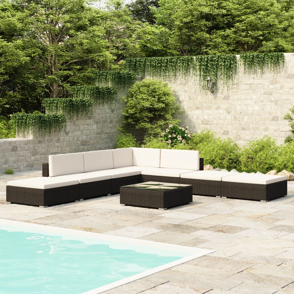 Salon de jardin 8 pcs avec coussins résine tressée noir - XIOS