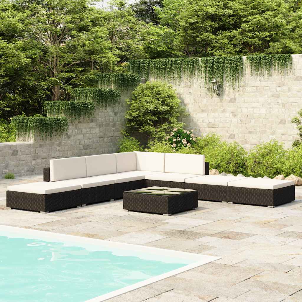 Salon de jardin 8 pcs avec coussins résine tressée noir - XIOS