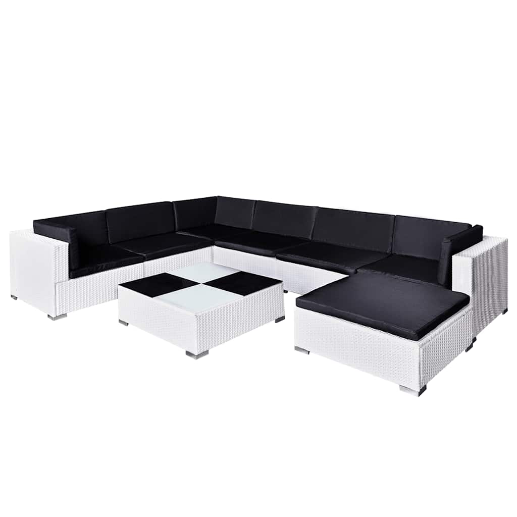 Salon de jardin 8 pcs avec coussins Résine tressée Blanc - XIOS