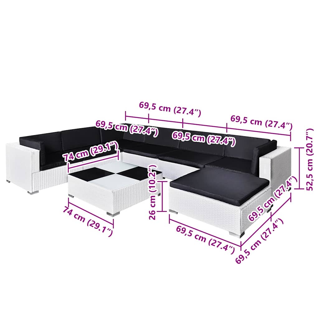 Salon de jardin 8 pcs avec coussins Résine tressée Blanc - XIOS