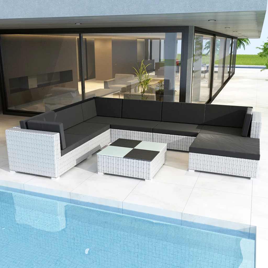 Salon de jardin 8 pcs avec coussins Résine tressée Blanc - XIOS