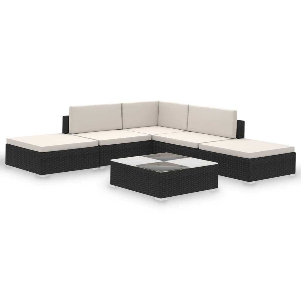 Salon de jardin 6 pcs avec coussins résine tressée noir - XIOS