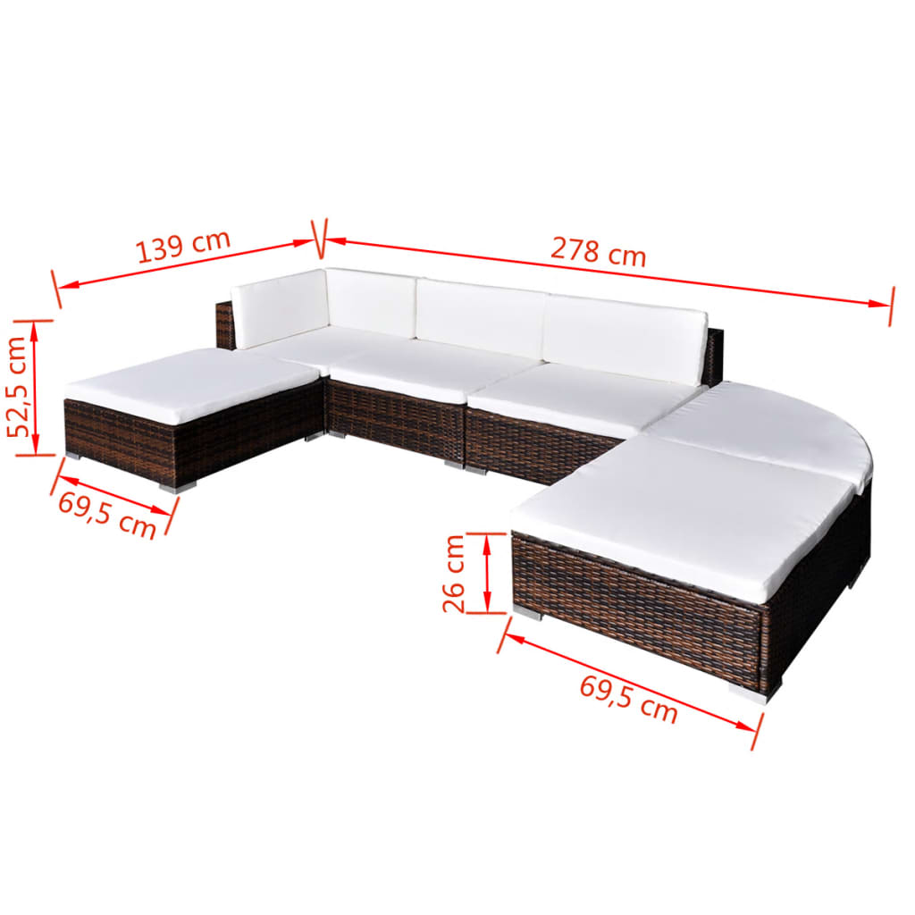 Salon de jardin 6 pcs avec coussins Résine tressée Marron - XIOS