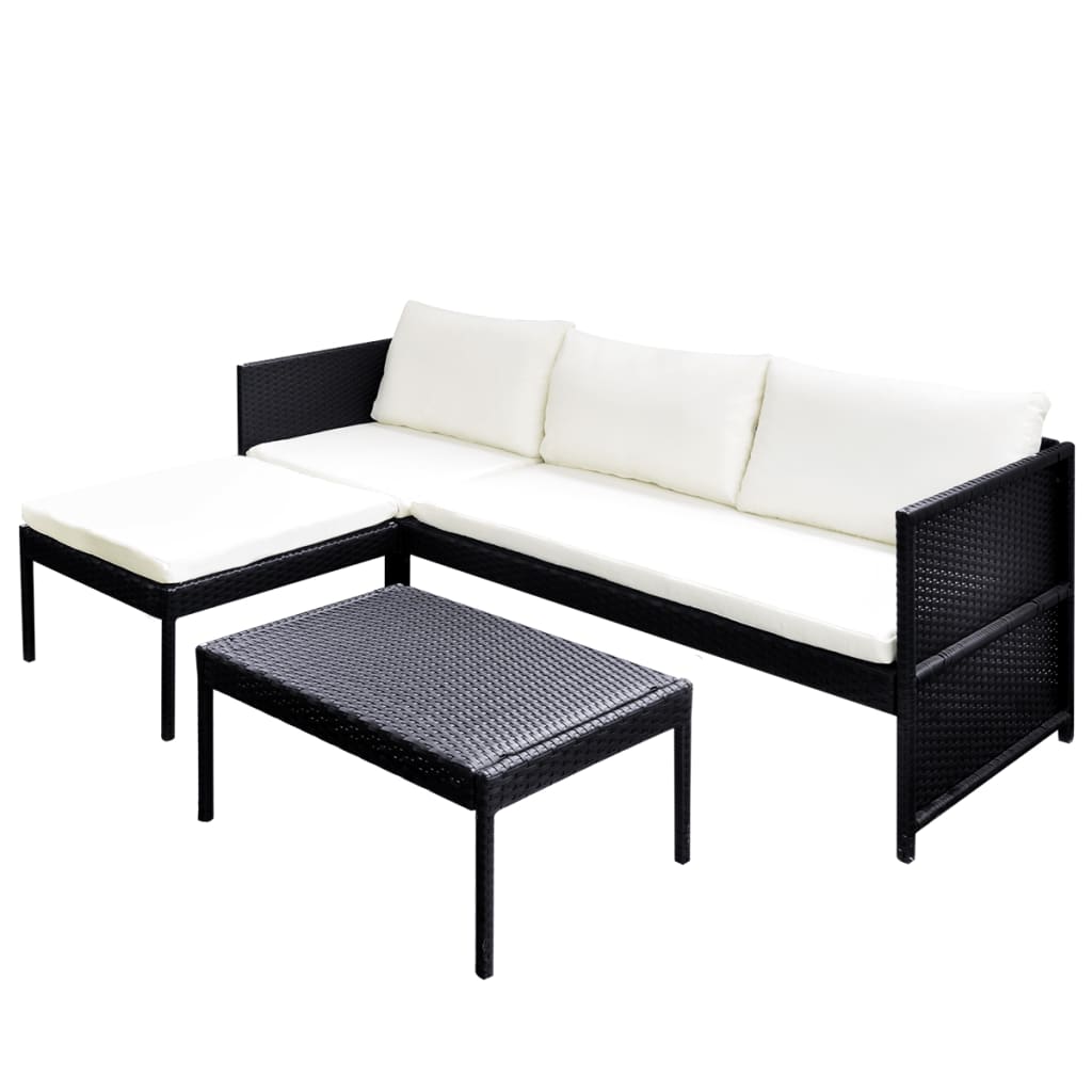 Salon de jardin 3 pcs avec coussins Résine tressée Noir - XIOS