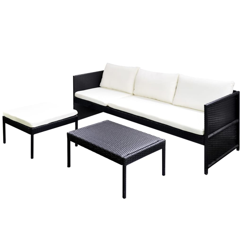 Salon de jardin 3 pcs avec coussins Résine tressée Noir - XIOS