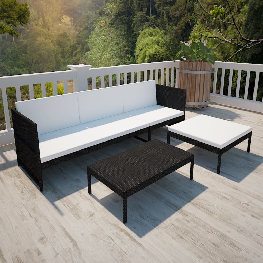 Salon de jardin 3 pcs avec coussins Résine tressée Noir - XIOS