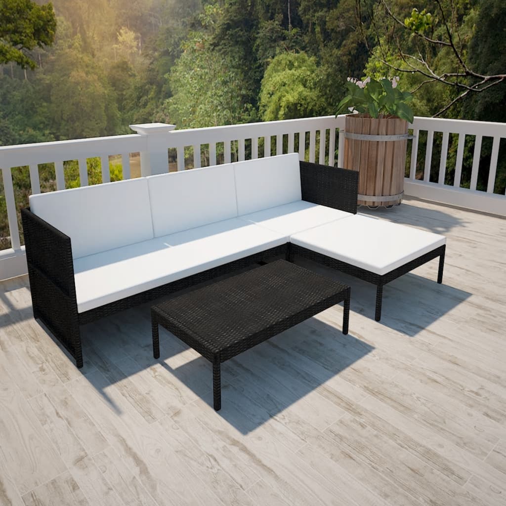 Salon de jardin 3 pcs avec coussins Résine tressée Noir - XIOS