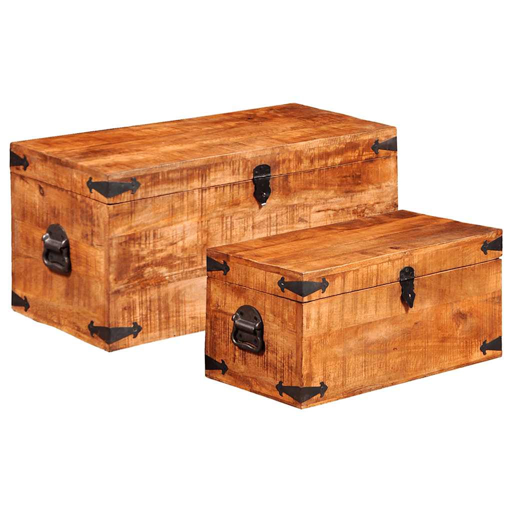 Coffre de rangement 2 pcs Bois de manguier brut - XIOS