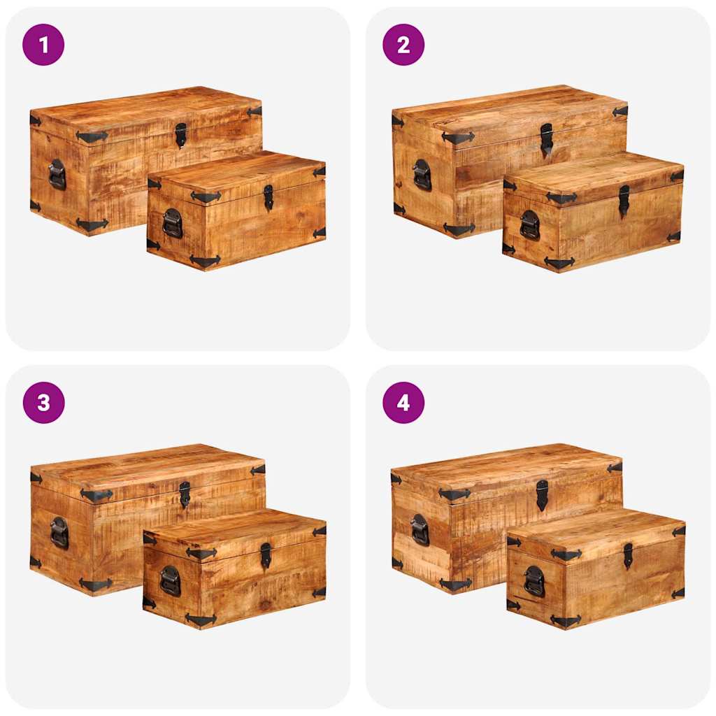 Coffre de rangement 2 pcs Bois de manguier brut - XIOS