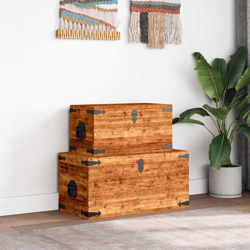 Coffre de rangement 2 pcs Bois de manguier brut - XIOS