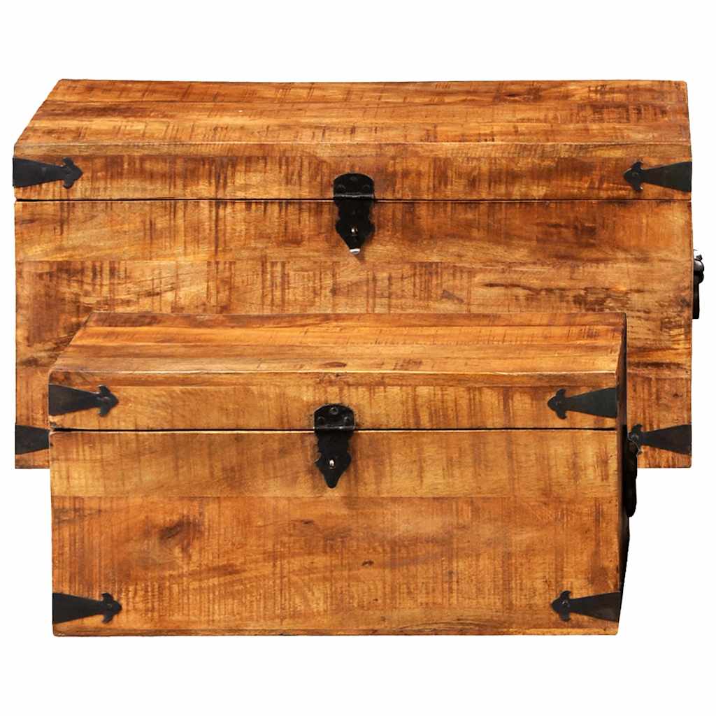 Coffre de rangement 2 pcs Bois de manguier brut - XIOS