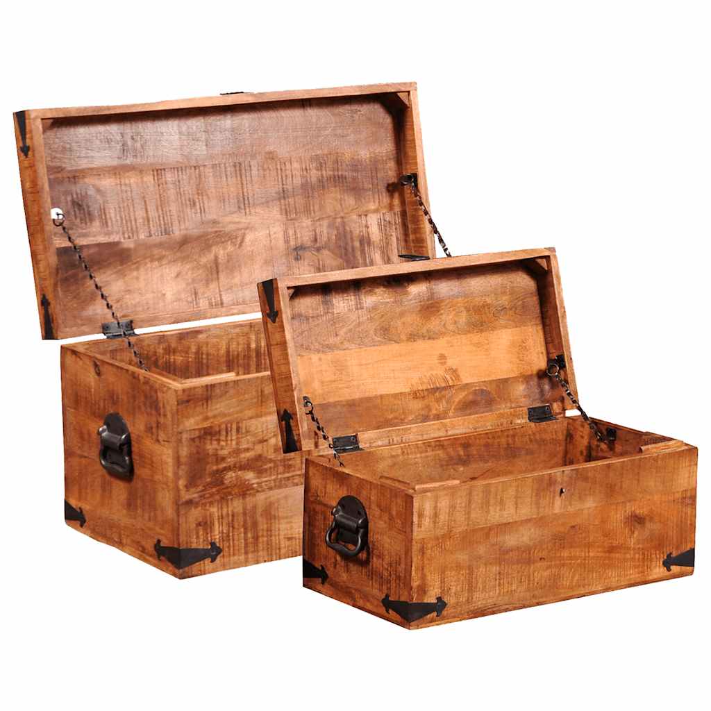 Coffre de rangement 2 pcs Bois de manguier brut - XIOS