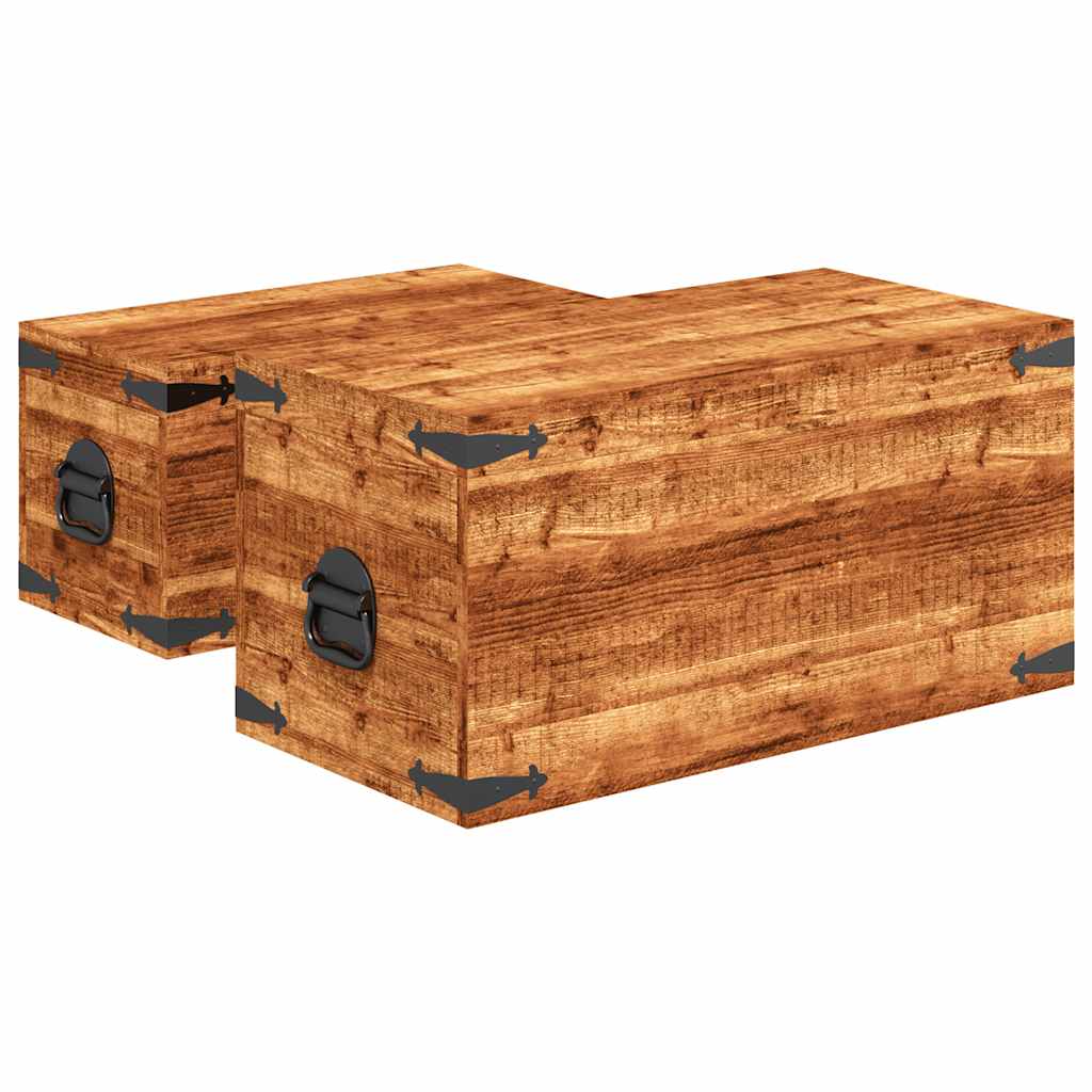Coffre de rangement 2 pcs Bois de manguier brut - XIOS