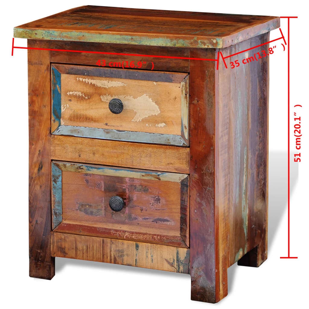 Table de chevet avec 2 tiroirs Bois massif recyclé - XIOS